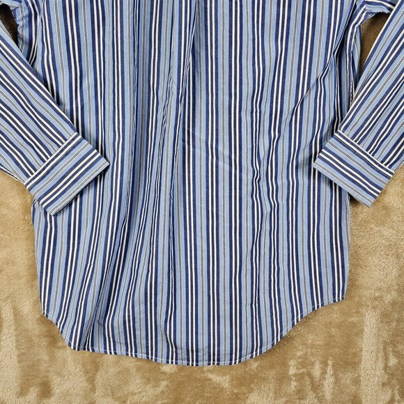 Ralph Lauren Navy Blue Button-Down Shirt Teen Size XL Striped Oxford Long Sleeve - Picture 9 of 10